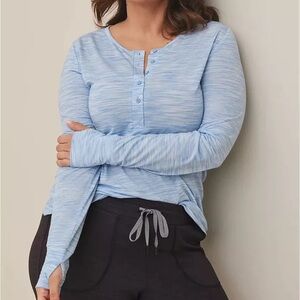 Torrid Happy Camper Lyocell Henley Long Sleeve Top - Blue, Plus Size 00 (M/L)